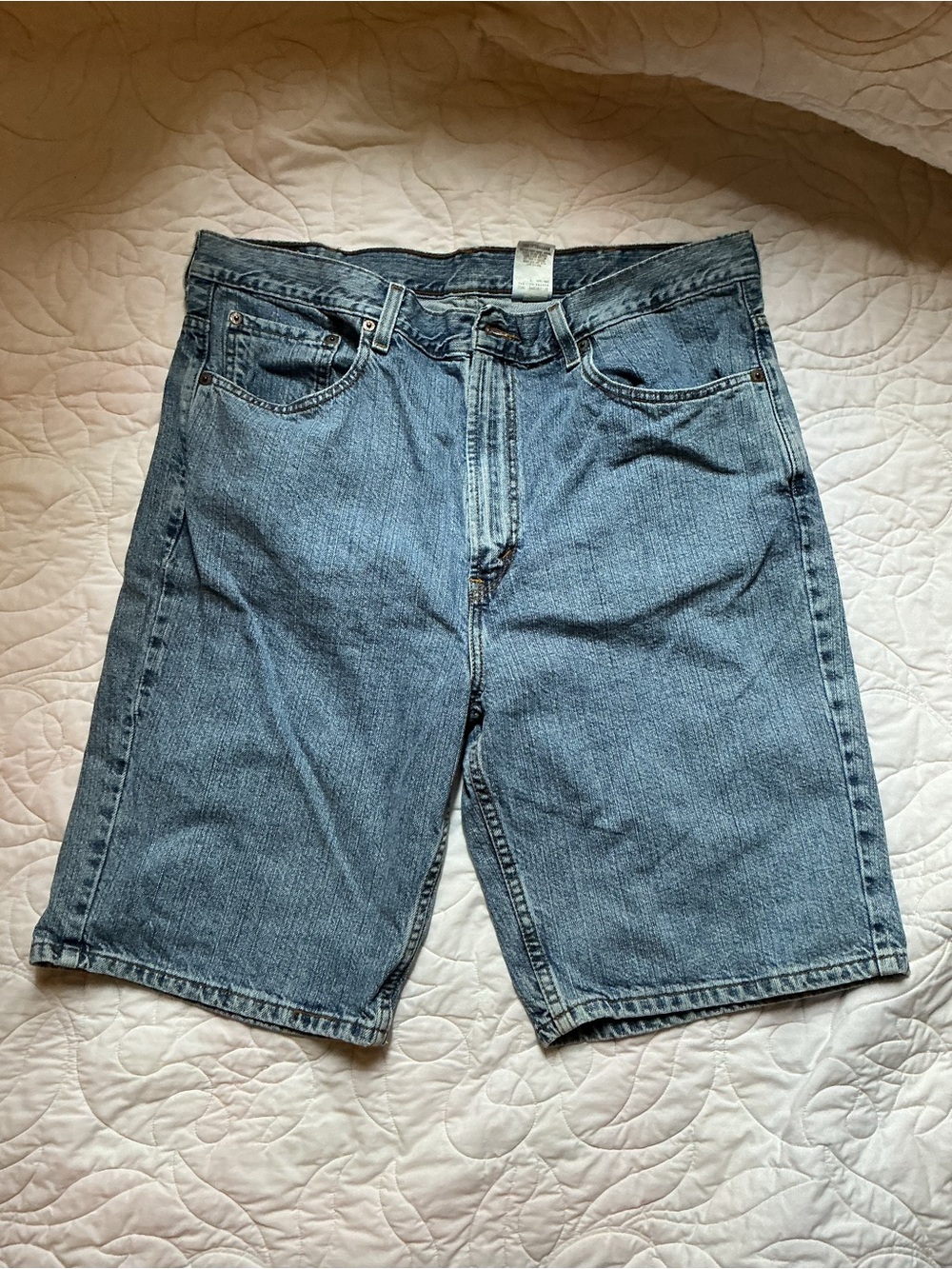 Vintage Levi's Jorts Men's Denim Shorts in Medium Blue with Whisker Wash